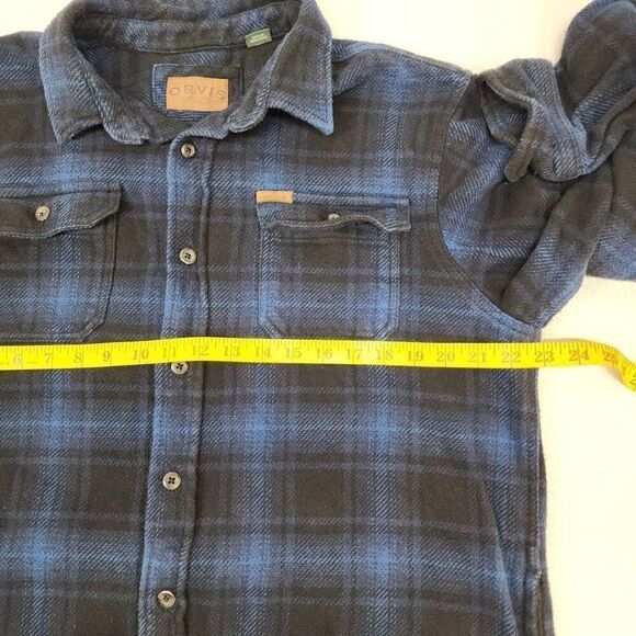 Orvis Men's Blue Size Large Plaid Heavyweight Flannel Shirt Jacket Shacket Hand - Picture 3 of 7